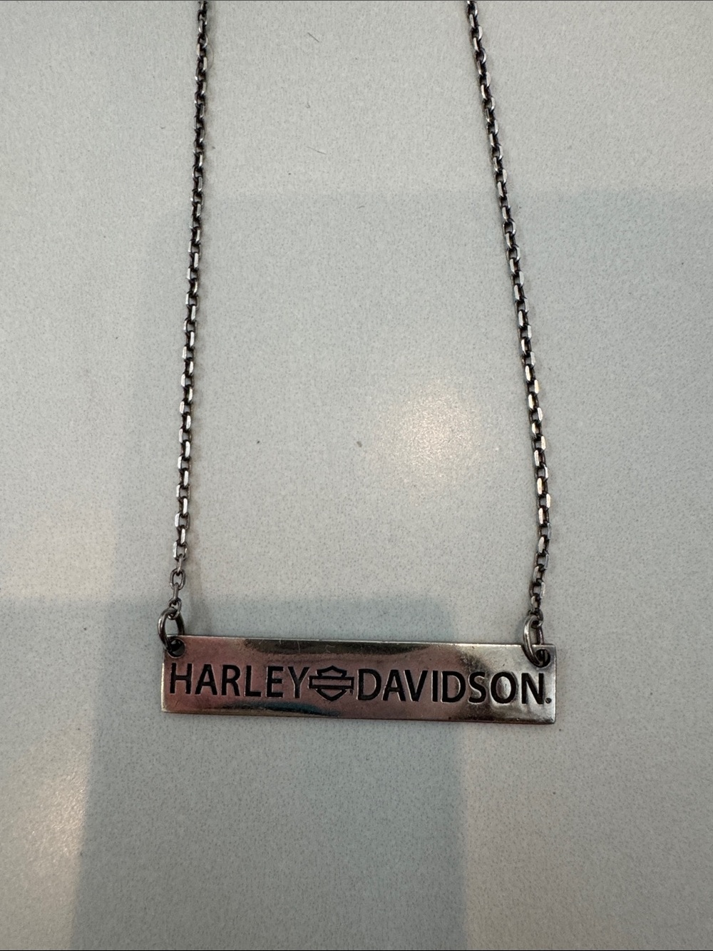 Harley-Davidson Silver Tone Bar Logo Pendant Necklace